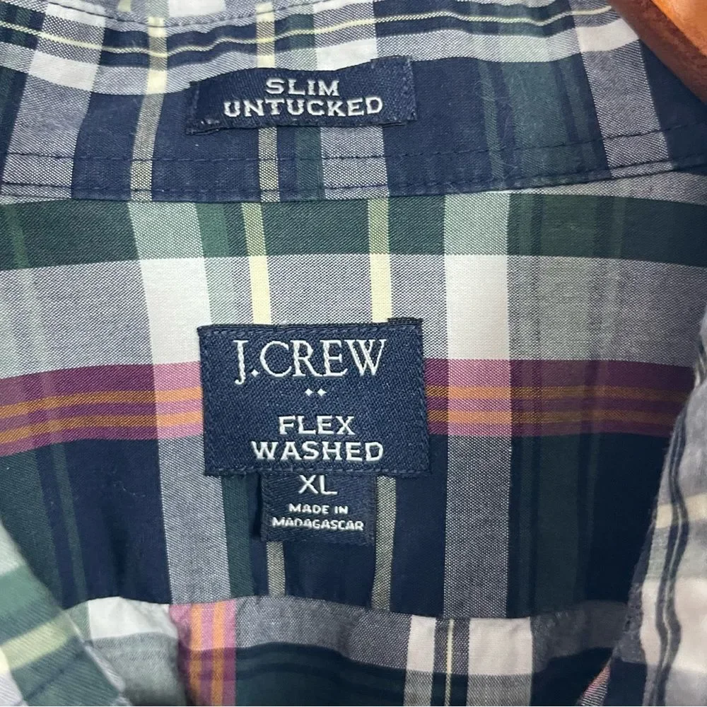 J.Crew Flex Washed Plaid Button Down Shirt Slim Untucked XL